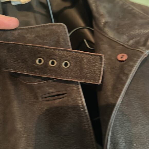 Helmut Lang Brown Distressed Dried Leather Coat Jacket large - Picture 6 of 8